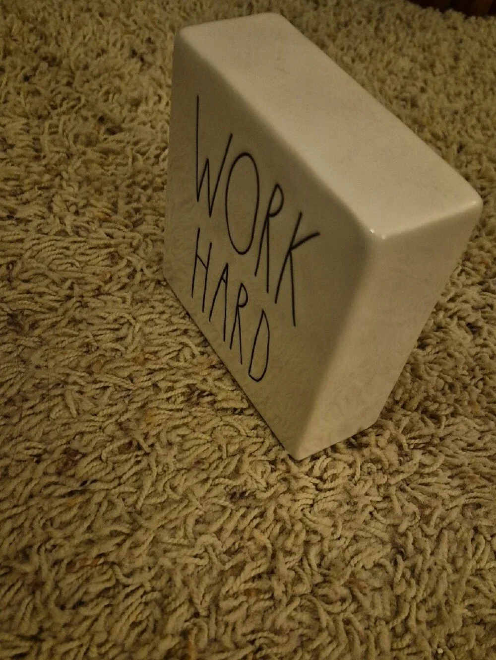 Rae Dunn Cream Ceramic Inspirational Block — Two Sided Work Hard & Be Brave
